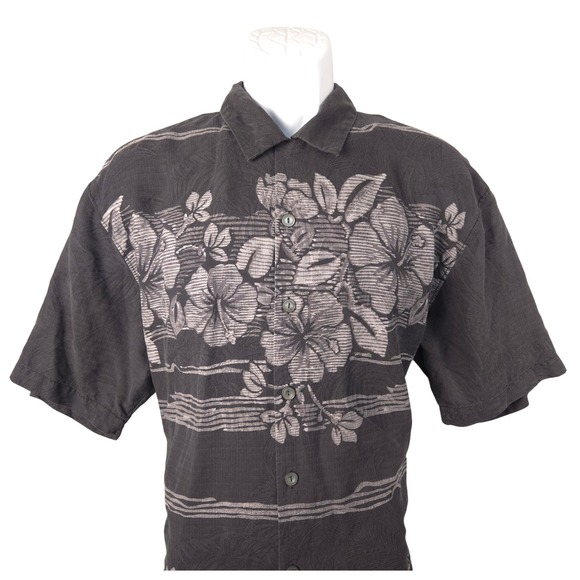Tommy Bahama Other - Tommy Bahama Silk Camp Shirt Men's Large Gray Floral Short Sleeve Button Up